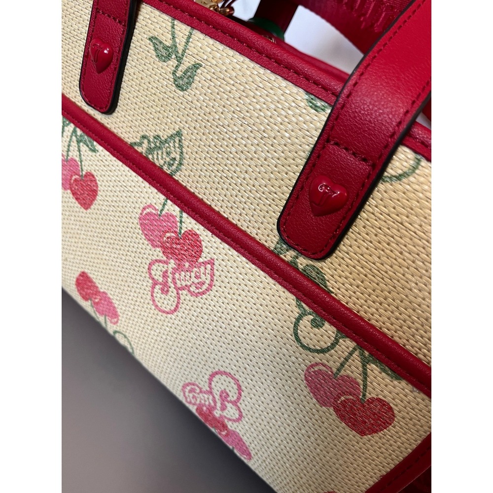 Juicy Couture Paradise Satchel Red Cherry Print Woven Straw Crossbody Bag NWT - Picture 10 of 12
